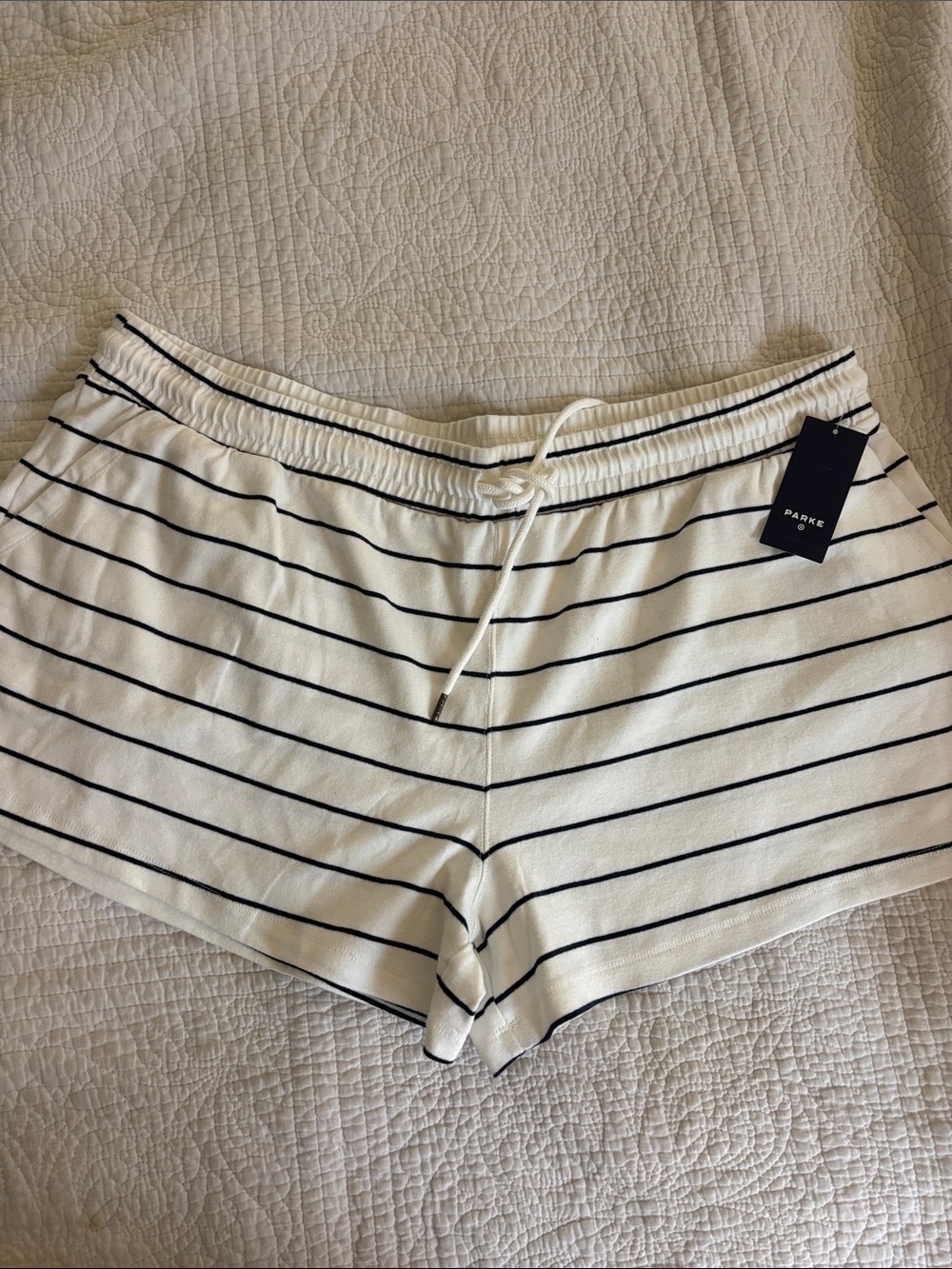Parke Target White and Black Striped Knit Athletic Lounge Shorts
